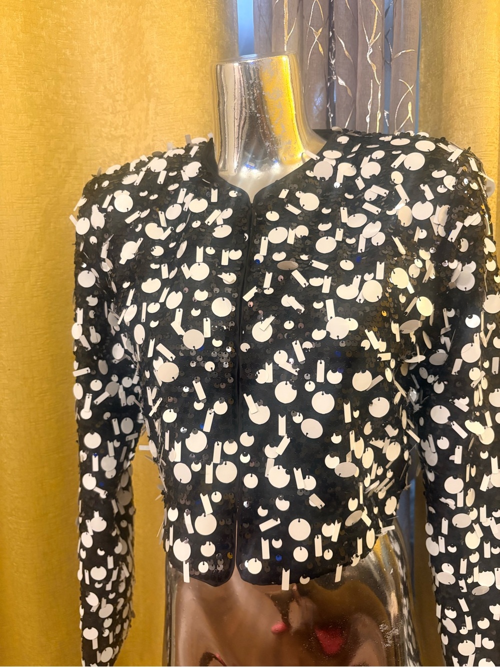 Naked Wardrobe Black & White Sequin Cropped Blazer